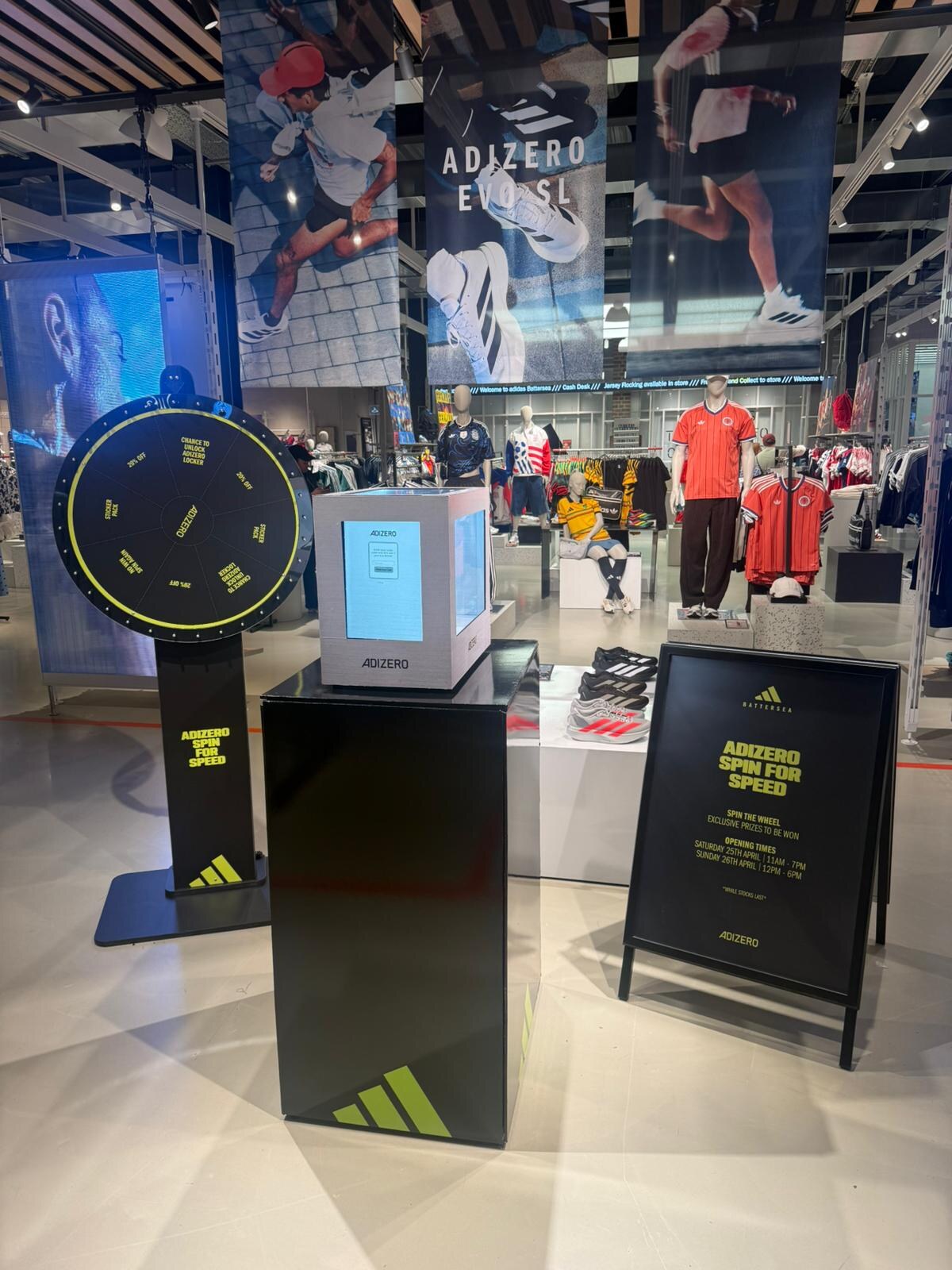 Adidas Adizero Spin For Speed in-store activation with prize wheel and AI photo locker
