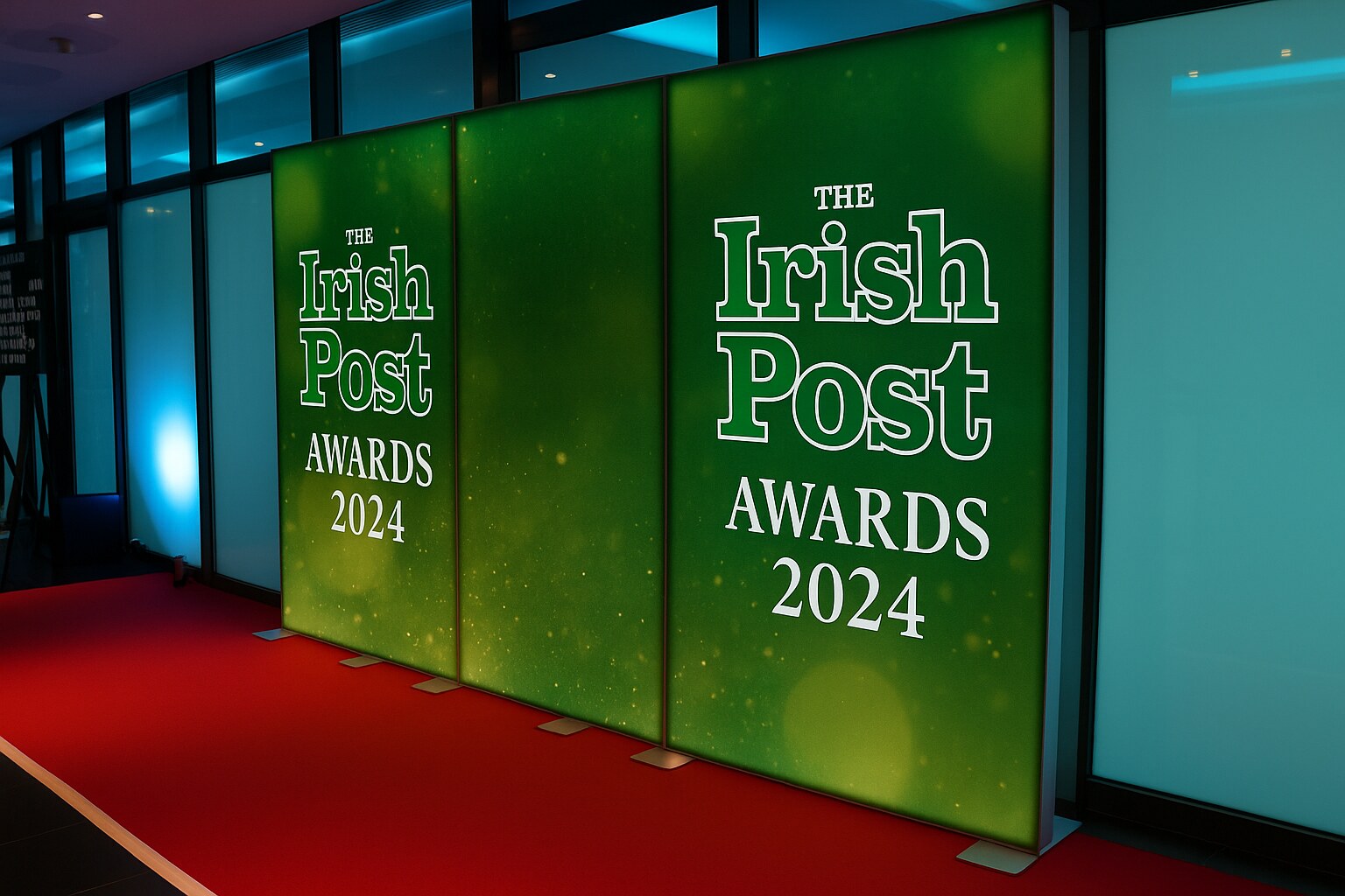 Irish Post Awards green step and repeat red carpet wall
