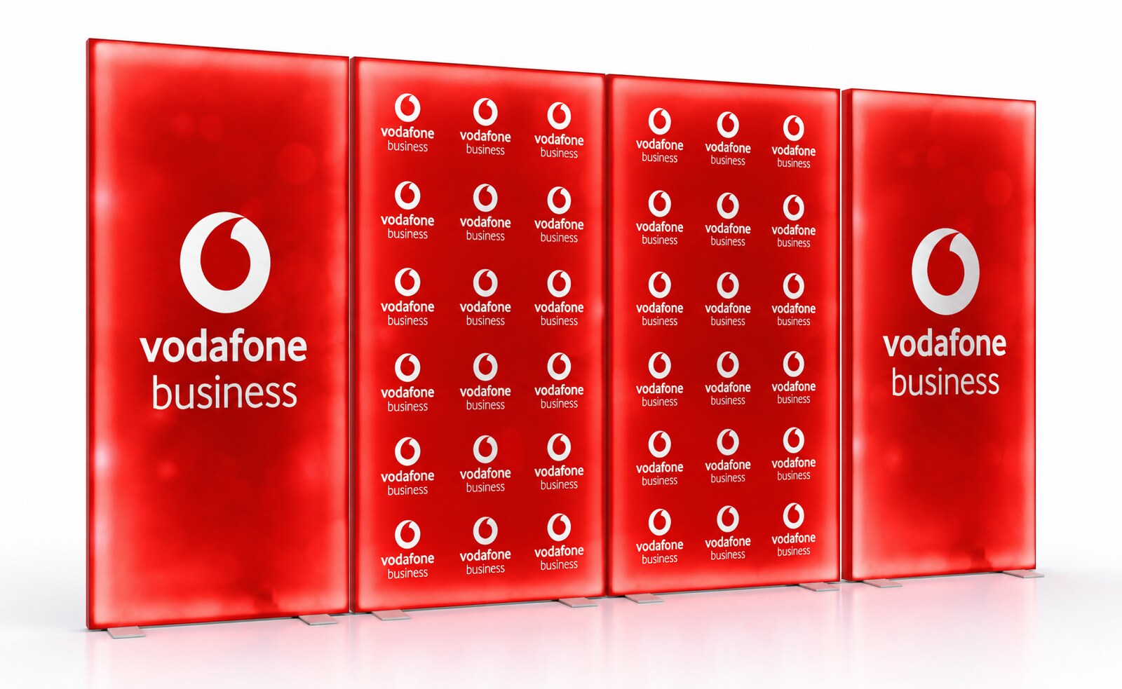 Red Vodafone Business branded step and repeat press wall